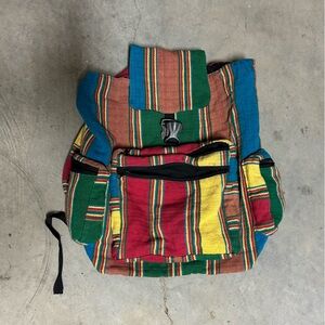 Woven ethnic backpack.